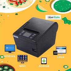 산업용 라벨 프린터 와이파이 블루투스 무선 열전사 영수증 안드로이드 윈도우 시스템용 UberEats Doordash 지원 80mm 새로운 화면, 1.Wifi BT Ubereat, 1개