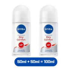 NIVEA 데오드란트 롤온 50ml/ 겨드랑이케어/ 땀억제 롤온-드라이컴포트, 100ml, 2개