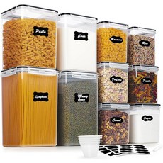Vtopmart 10 PCS 밀가루 및 설탕 저장 용기 주방용 뚜껑이 있는 대형 밀폐 식품 팬트리 정리함 BPA 프리 블랙
