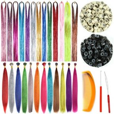 붙임머리 도구가 포함된 헤어 틴셀 키트 8pcs 1760 가닥 로즈 내열 연장 여성 를 위한 반짝이는 반짝이 요정 새해 크리스마스 코스프레 파티용, 2975 Piece Set_13 Colors-2860, 1개