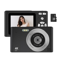 RUNHome 4800w 레트로 미니 디지털 카메라 여행용 인생+64G메모리카드, 블랙
