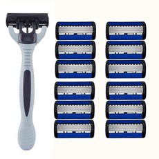남성용 클래식 면도날 분리형 및 재사용 가능한 면도기 6 층 스테인리스 스틸 면도기, 1 holder 12 blades