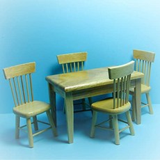 Dollhouse Kitchen Dining Room Table with Chairs - Oak KL2414 - Miniature Scene Supplies for Your Fairy Garden - Doll House - Outdoor and House Decor, 본상품
