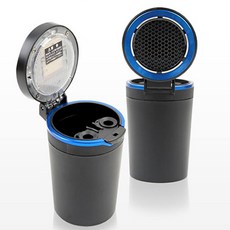 차량 재털이 블루 LED 라이트 차안 재떨이 솔라 충전 기능 뚜껑 분리형, 1개