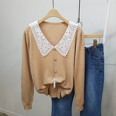 디바스타 여성용 자수 레이스 카라 니트