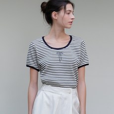 [72 예약배송] 아워코모스 comos 1155 scoop neck ribbon T-shirt (navy stripe) - 아워코모스