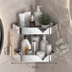 DFMEI 304 스텐레스 삼각대 욕실 주방 다층 선반 펀치홀드 화장실 모서리 수납대, DFMEI 라이트-더블(펀치리스 듀얼), 1개