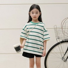 [마씨엘] 어클락 초록단가라반팔 유아 아동 키즈 동대문 남대문 아동복 유아옷
