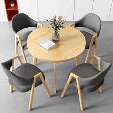4인용원목식탁 업소용 원목 원형 테이블 세트, 밝은 회색
