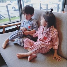 아기실내복 하트체크잠옷 상하의세트