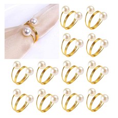 냅킨 링스 진주 냅킨 버클 펄 실버 골드 웨딩 크리스마스 생신 냅킨 링은 Pearl Napkin Rings Serviette Buckle Gold Silver, 골드 -12 PCS, 12개