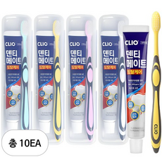 크리오 덴티메이트 휴대용 칫솔 민트 + 화이트 + 핑크 + 옐로우 + 치약 4p 세트, 10세트, 50g