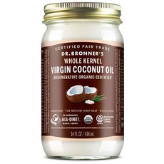 Dr. Bronner's - 유기농 버진 코코넛 오일 전체 알갱이 414ml14온스 요리 베이킹 헤어 & 바디용 오일 정제되지 않은 신선한 프레스 풍부하고 견과류 맛 공, 1개, 414ml