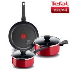 테팔 심플 프라이팬 냄비 3종 세트, 레드 + 블랙, 프라이팬 24cm + 냄비 18cm + 20cm
