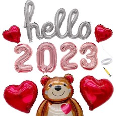 hello 2023 새해 연말 홈 파티 풍선 8종 세트, 9) hello 필기체 실버 + 2023 로즈