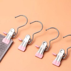 휴대용 걸이식 의류 클립 옷장 스테인레스 스틸 빨랫대 빨래 옷핀 정리함 행어 5 개 10 개, 02 1PC, 02 Pink
