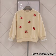 셀덴 부평점 체리장식 소매 레이스 융 기모 맨투맨