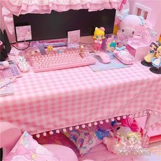 핑크 레이스 식탁보 귀여운 딸기 책상 천 컴퓨터 벽지 매트 공주, 2.Pink Plush ball B, 1개
