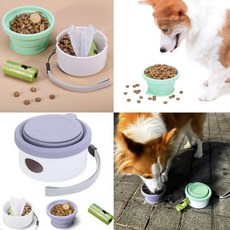 3 in 1 디자인 개 여행용 사료 그릇 접이식 용기 그릇 개똥 봉투 홀더 접시 배똥 2개 포함 캠핑 산책용 (블루-바이올렛--청록) 1268143, 3 in 1 디자인 개 여행용 사료 그릇, 접이식 용기, 1개