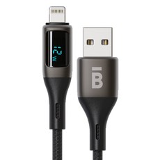 BBB트리플블랙 디스플레이 USB-A to 라이트닝 아이폰 고속충전케이블, 1.2m, 블랙