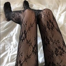 레이스 블랙 쌍 스타킹 팬티스타킹 화이트 등나무 1 바닥 아웃 꽃무늬 망사 할로우