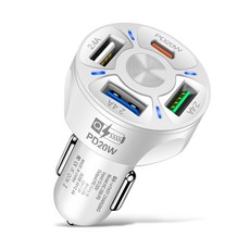 업그레이드 된 USB 자동차 충전기 어댑터 자동차 전화 충전기 4 포트 USB 충전기 전화 용., 하얀색, 1개