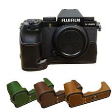 카메라 가죽 커버 호환 XS20 레트로 PU 가죽 하프 바디 케이스 커버 베이스 후지필름 호환 X-S20 하단 개방 버전 카메라 가방 스트랩 포함, 03 Light Brown