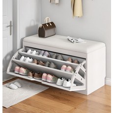 폴딩형 현관벤치 신발장의자 인테리어 신발정리함, 07.60x24 화이트 가죽 2단