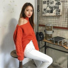 DIPYLON 여성 절개 가오리 오프숄더 니트 스웨터