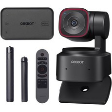 OBSBOT Tiny 2 라이트 4K 웹캠 & HDMI 어댑터 리모컨 삼각대 콤보 12인치 센서가 장착된 AI 트래킹 PTZ 스트리밍 카메라 제스처 제어 60FPS HDR 마이