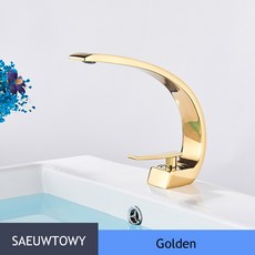 배관수도꼭지 밸프 커브 싱글 홀 더블 핸들 따뜻한 것과 차가운 물 수도꼭지 폭포 욕실 싱크 탭 분지, CHINA, Golden