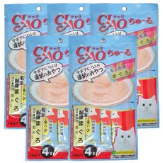 [이나바츄르] 광고 챠오츄르(14gX4개입) 헤어볼케어 기능성 츄르 참치맛 X 5개, 참치+헤어볼, 56g, 5팩