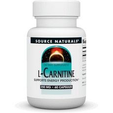 Source Naturals 엘카르니틴 체지방 감소 체중감량 보조제 출처 천연 L-카르니틴 대사 에너지* 250mg - 120캡슐, 1개, 120정