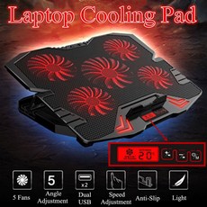 노트북 냉각 패드 5 팬 및 USB 2.0 포트 노트북 쿨러 라이트 LED 디스플레이 조정 가능한 5 속도 노트북 스탠드 12 16 인치|노트북 냉각 패드|, 1개, CHINA, 파란