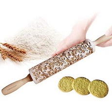Uspacific 엠보싱 롤링 핀 꽃 패턴 나무 레이저 새겨진 양각 인쇄 롤링 핀 DIY 도구 홈 메이드 또는 크리, 1_One Size, 1_One Size
