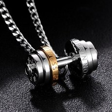 남자 백금목걸이 플레티넘 platinum necklace 덤벨 목걸이 남성 커플 목걸이 펜던트 스테인레스 스틸 피트니스 목걸이 barbell sporty gifts for