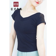 무용복 성인 여성고전 발레 민족춤 기초 트레이닝복 상의 짧은소매 형체복, C03-블랙