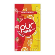 PUR 점보껌 | 아스파탐 프리 츄잉껌 자일리톨 100 천연딸기 바나나 오렌지맛 20개입 1팩, Strawberry/ Banana/ Orange_20, 1개, 81g