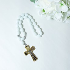 다이나토리 구슬 묵주 차량용 십자가, 화이트, 1개
