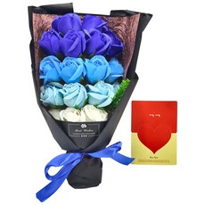 香皂花 Set 18朵 仿真花 教師節禮物 18朵花束 禮盒裝 (紅色, 粉色, 寶藍, 紫色, 漸層粉, 漸層藍, 漸層紫) 38 x 20 x 12 cm, 埃及藍漸層, 1組