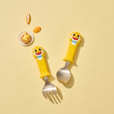 놋반 핑크퐁 아기상어 방짜유기 유아 스푼포크 세트 돌선물 생일선물, 1세트, 옐로우