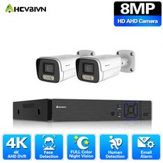 영어 매뉴얼 4K 풀컬러 야시 모니터링 시스템 4CH.265 P2P 8MP DVR 옥외 방수 홈 CCTV AHD 카메라 보안 시스템 키트, 없다, 유럽 연합 플러그, 4ch dvr 2pcs 카메라, 2개