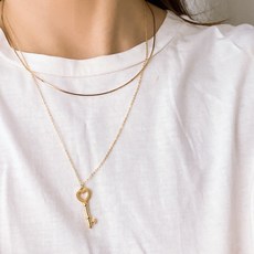 14k 레이어드 열쇠 하트 팬던트 은 목걸이