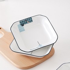 SUSHI 소 씨 도자기 (SUSHI CERAMICS) 국거리 접시 8.5 인치 네모 판 도시 칸 한 작 고 산뜻 하고 심 플 가정 4 개 중 식기, 상세페이지 참조