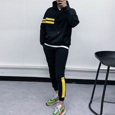 남녀 공용 기모 후드 배색 트레이닝 세트 2컬러 3사이즈