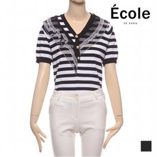 에꼴드파리 ECOLE 브이넥 시스루 스왈 스트라이프 니트_F05WKB003Z