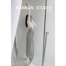 배색 하프 밴딩 팬츠 그레이 조거 팬츠-65406