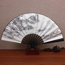 부채 중국스타일 빈티지 10inch고풍 쥘 클래식한 수공예 대나무 생활용 광고 남자, T12-스와 동포 야간 관광 치비, 기본