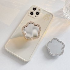 거울 미러 큐빅 핸드폰 그립 스마트톡 휴대폰거치대, 1개, 플라워실버