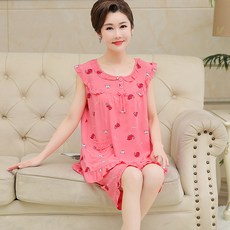 봉봉샵 여름파자마잠옷 중노년층 여성 마담 엄마옷 면 코튼 실크 민소매 실내복 인조솜 오버핏 빅사이즈나시